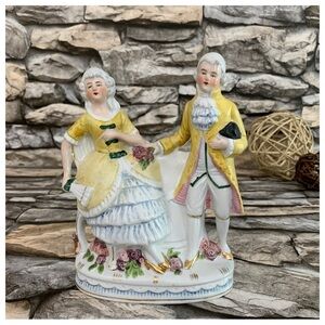 #26 Vintage Flower Vase French Couple Man Lady Porcelain Figurine Signed Germany